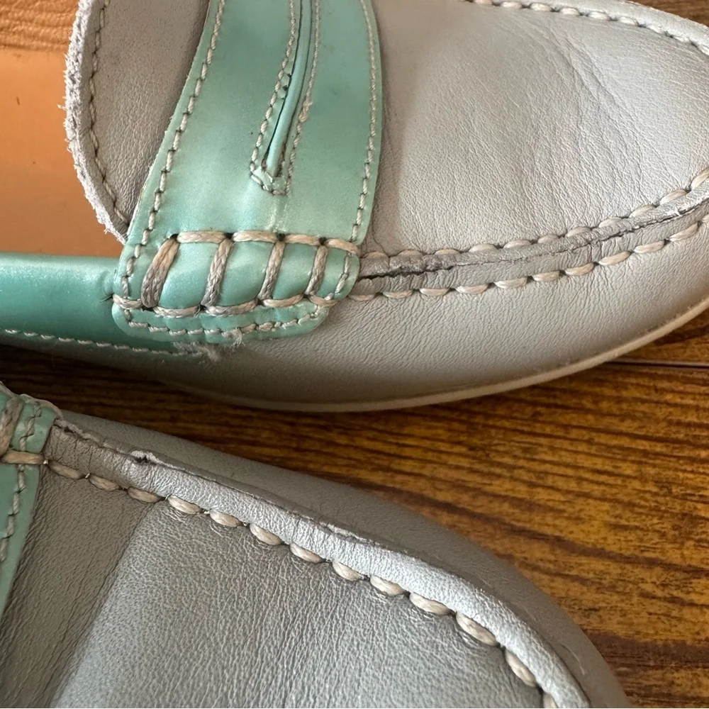 A. Testoni Italy Women’s Leather Loafers Gray Mint‎ EU 35 US 5 Penny Slip On